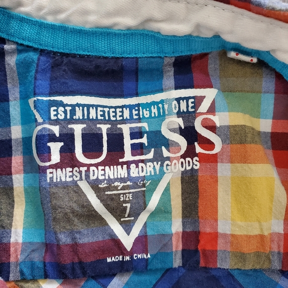 Guess Button-Down Plaid Long Sleeves Shirt, Boys, Size 7 - Picture 5 of 7